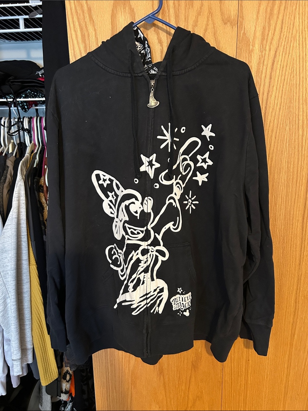 Sorcerer Mickey Hoodie  Black Walt Disney World Full Zip Felt Print 3X